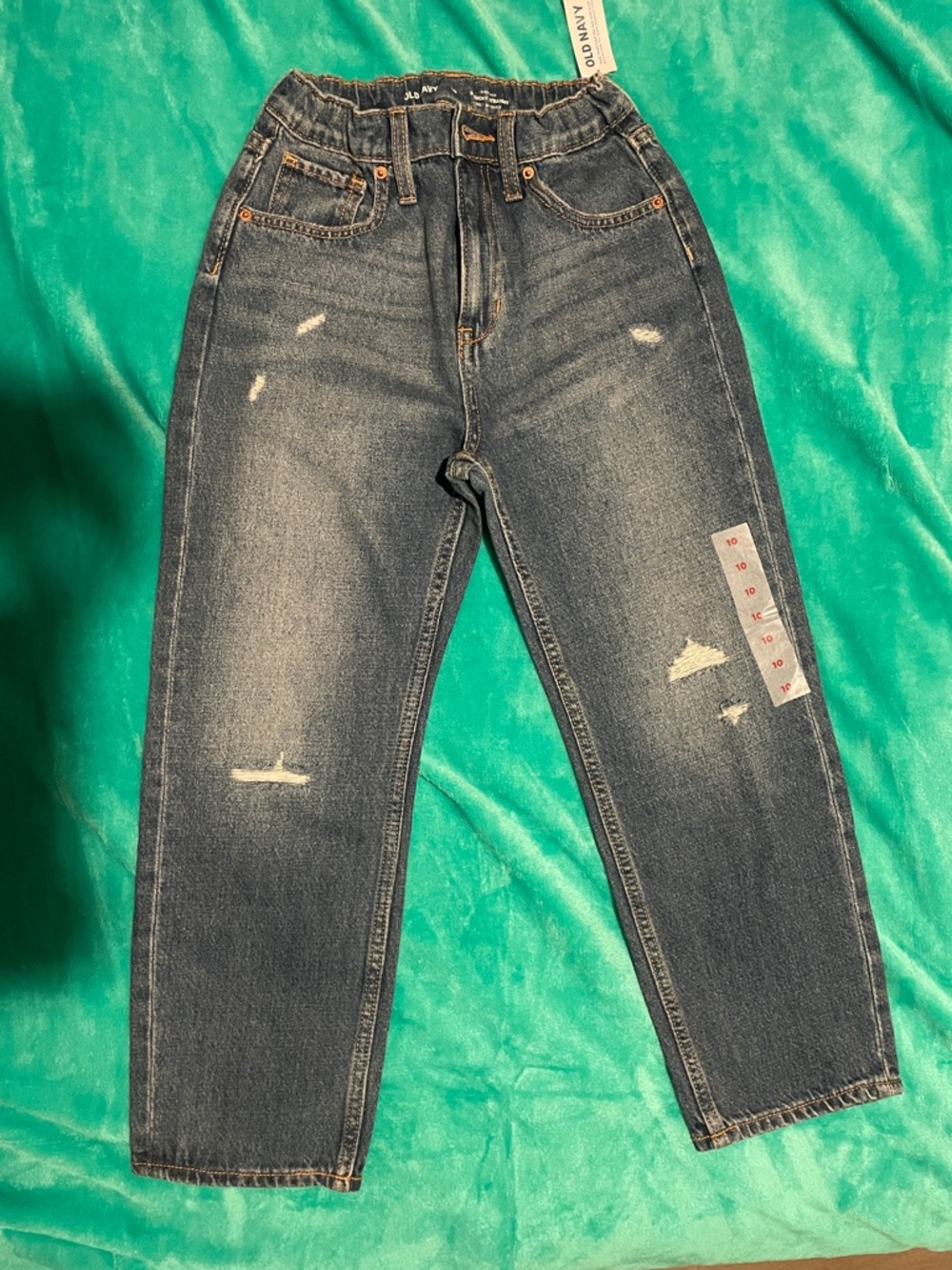 Girl’s Distressed Slouchy Straight Leg Blue Jeans - Adjustable Waistband, NWT